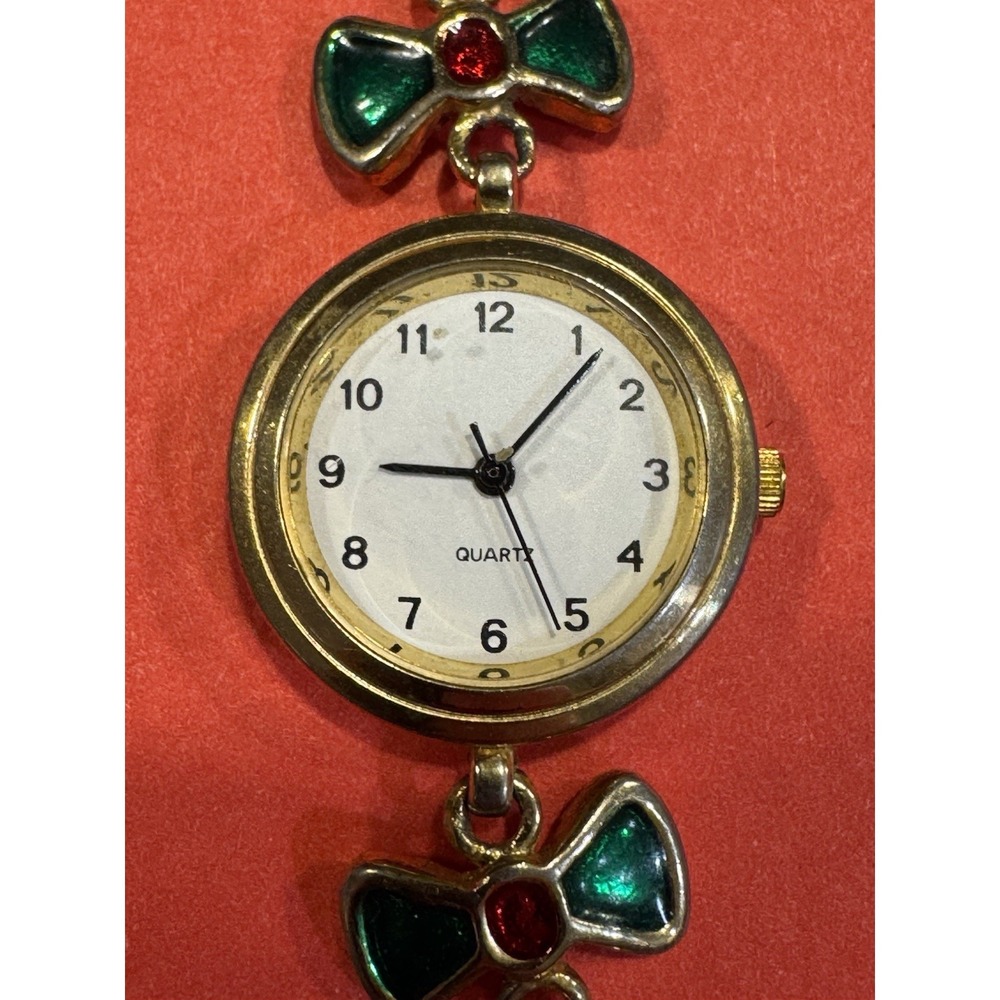 Vintage Christmas Charm Bracelet Watch – Quartz, Red & Green Enamel, China